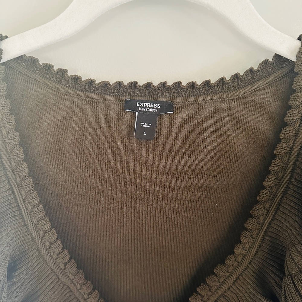 Express Olive Ruffled Women's Blouse - Picture 2 of 3